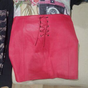 NWT Wilsons Red Leather Lace Up Skirt